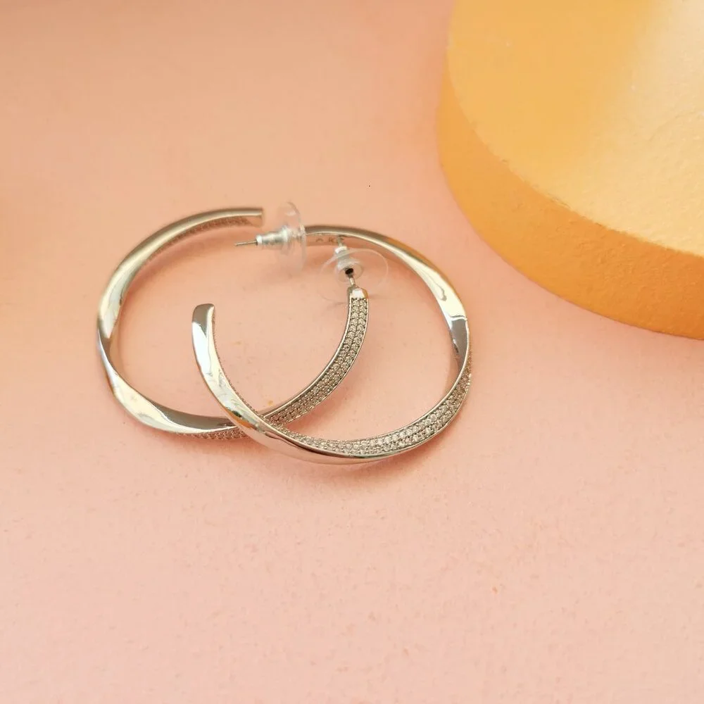 Kendra Scott - Ella White Crystal Silver Hoop Earrings